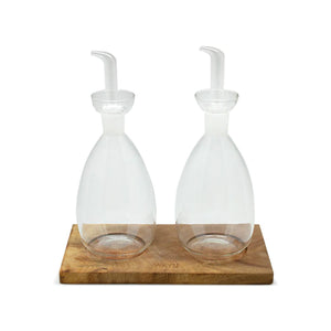 Set 2 Alcuza Vidrio Base Madera Wayu Cocina Accesorios
