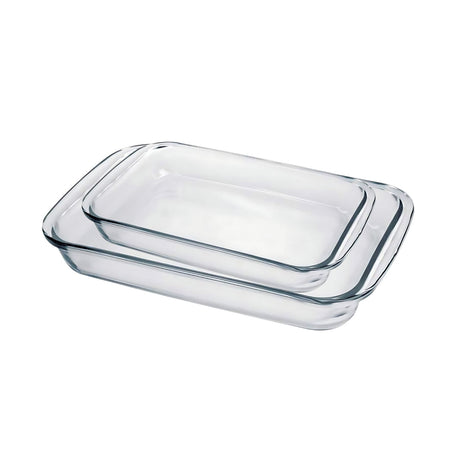 Pack de 2 fuentes asaderas de vidrio rectangular, ideales para hornear y servir. Resistente y elegante. ¡Compra hoy y transforma tu cocina!-2