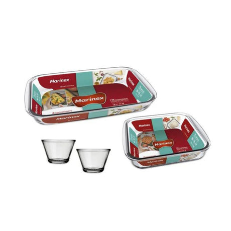 Set 2 Fuentes Asadera Rectangular Vidrio Templado Con 2 Flaneras