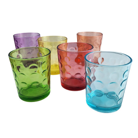 Set 6 Vasos Bajos Mixed Allegra 325mL Full Color Tragos. Disfruta de un diseño colorido y moderno en cada bebida. ¡Haz tu compra y alegra tu mesa hoy!-1-4
