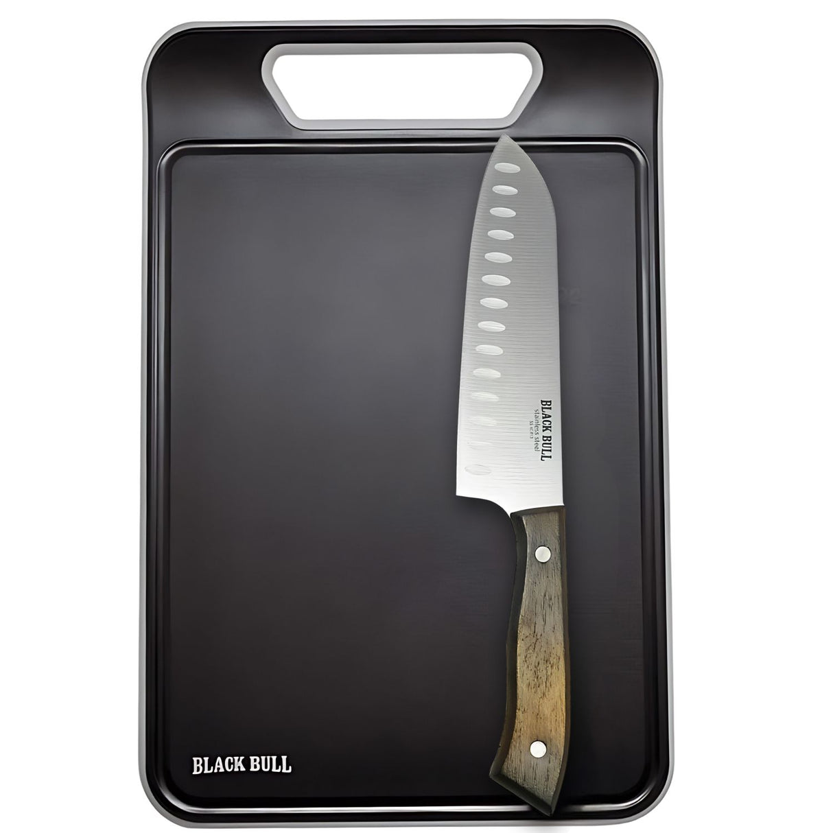 Set Tabla Fibra Trigo y Santoku 30cm Acero Black Bull Disfruta de una cocina eficiente y elegante. Mejora tus habilidades culinarias hoy mismo.-2