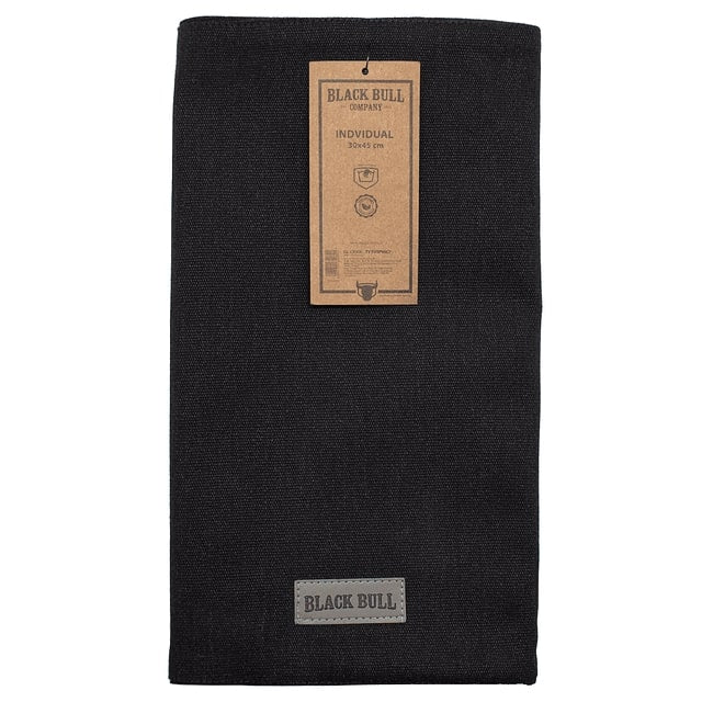 Individual de algodón y poliéster negro, resistente al calor y manchas, ideal para asados y comidas familiares. Elegante y funcional.-1-3-1-1
