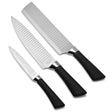 Set de 3 cuchillos Wave Black Bull en acero inoxidable, antiadherentes y ergonómicos, ideales para cortar y picar alimentos con precisión.-1-1-1-1