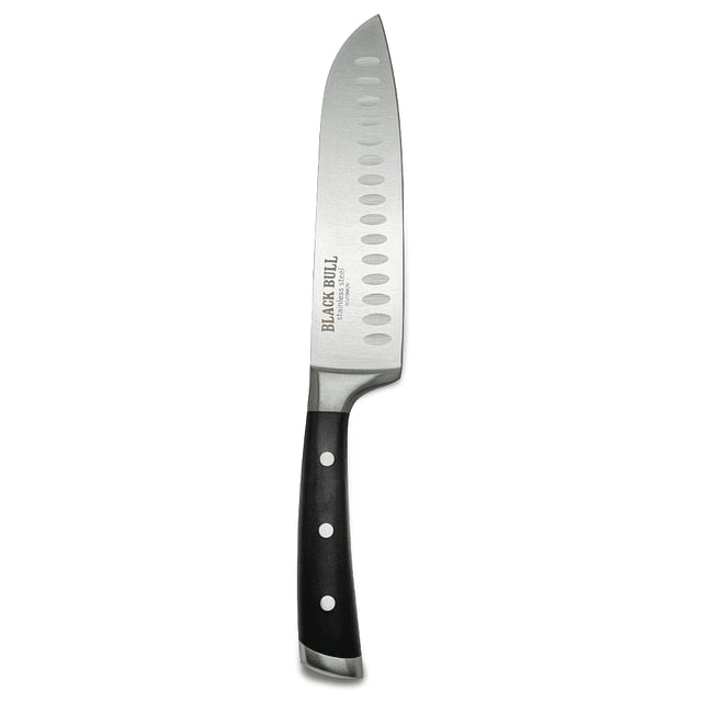 Cuchillo Santoku Black Bull de acero inoxidable, 33 cm, mango ergonómico, ideal para cortes precisos de vegetales y carnes.-1