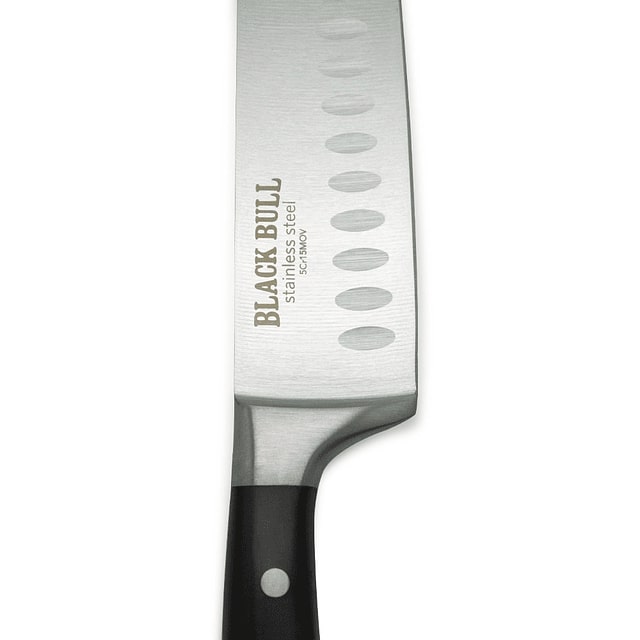 Cuchillo Santoku Black Bull de acero inoxidable, 33 cm, mango ergonómico, ideal para cortes precisos de vegetales y carnes.-2