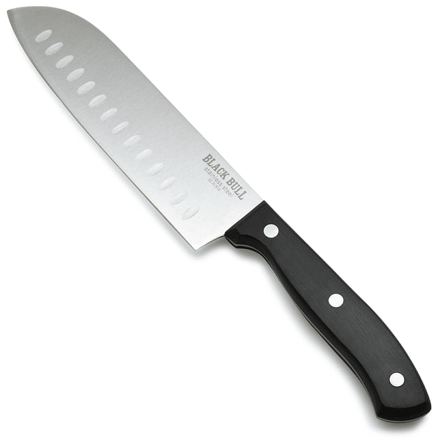 Cuchillo Santoku 30cm Black Bull, acero inoxidable negro, antiadherente, ideal para cortar y picar con precisión en cocina profesional.-1