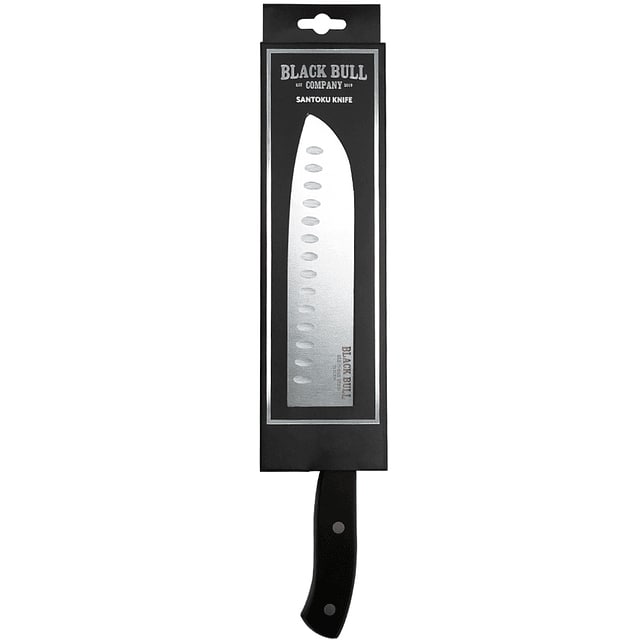 Cuchillo Santoku 30cm Black Bull, acero inoxidable negro, antiadherente, ideal para cortar y picar con precisión en cocina profesional.-3