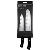 Set de cuchillos Santoku negro, acero inoxidable, 5 y 7", mango ergonómico, ideal para cortes precisos en cocina."-3