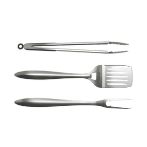 Set de BBQ Black Bull de 3 piezas en acero inoxidable, incluye espátula, pinza y tenedor con mango antideslizante para asados perfectos.-1-4-1-1
