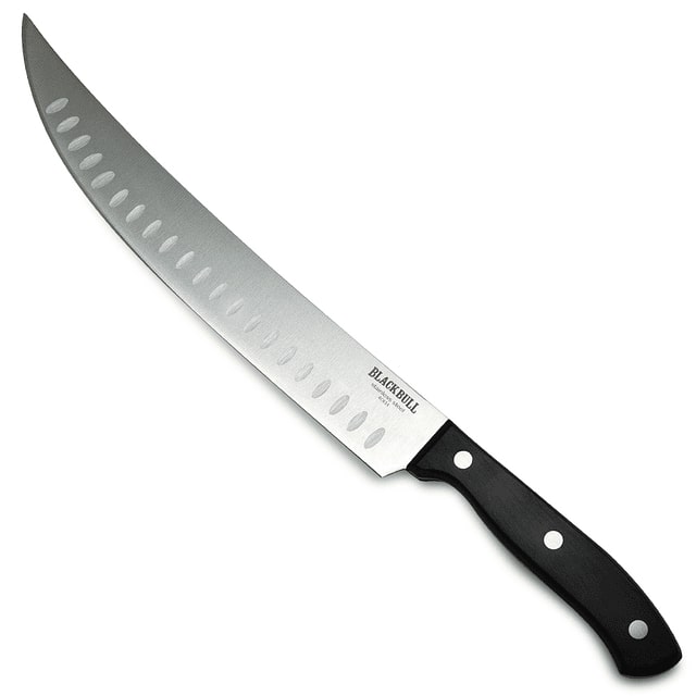 Cuchillo rebanador carnicero Black Bull de 38 cm, acero inoxidable, antiadherente, ideal para cortes precisos de carnes y verduras.-1