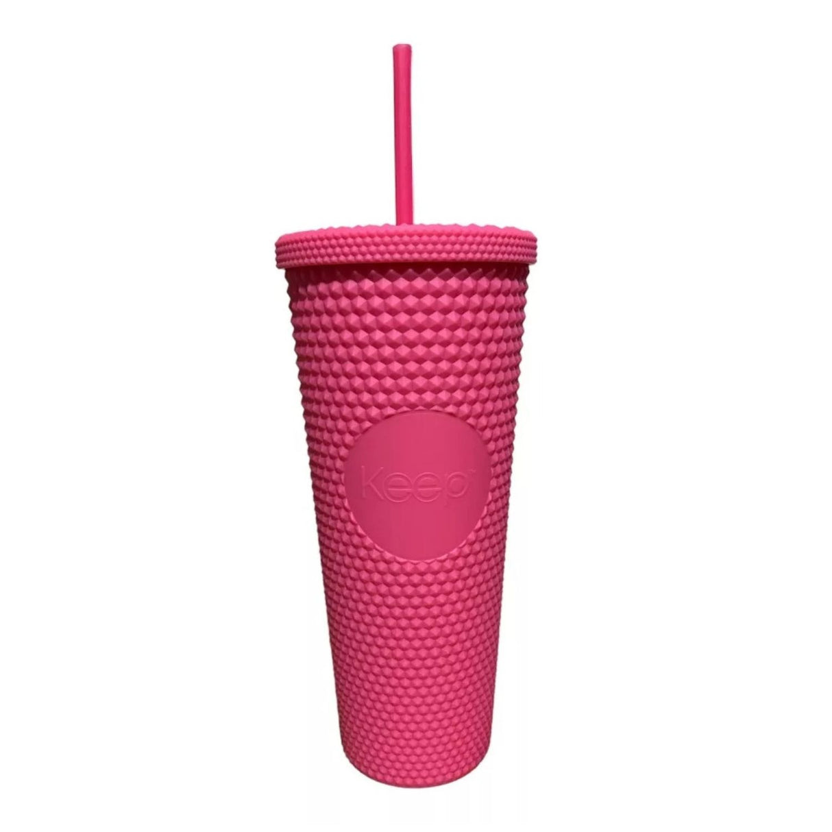 Vaso tumbler térmico rosa de 710 ml, plástico duradero, tapa hermética y bombilla reutilizable, ideal para bebidas calientes y frías.-1