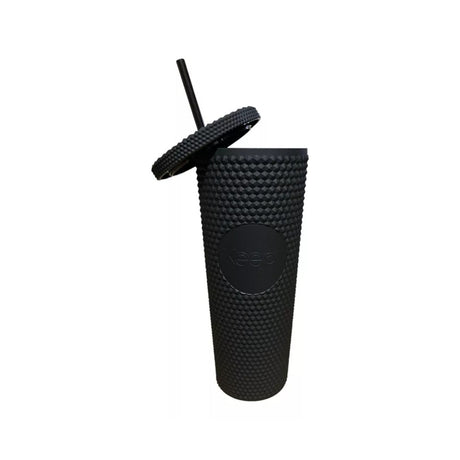 Vaso Tumbler térmico negro de 710 ml, plástico duradero, tapa hermética, ideal para bebidas calientes y frías, perfecto para llevar.-3