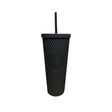 Vaso Tumbler térmico negro de 710 ml, plástico duradero, tapa hermética, ideal para bebidas calientes y frías, perfecto para llevar.-4