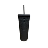 Vaso Tumbler térmico negro de 710 ml, plástico duradero, tapa hermética, ideal para bebidas calientes y frías, perfecto para llevar.-4