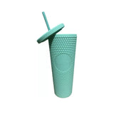 Vaso tumbler térmico turquesa de 710 ml, plástico resistente, tapa hermética y bombilla reutilizable para bebidas calientes y frías.-2