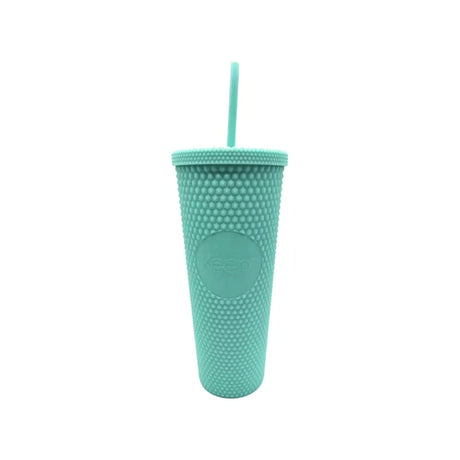 Vaso tumbler térmico turquesa de 710 ml, plástico resistente, tapa hermética y bombilla reutilizable para bebidas calientes y frías.-3