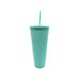 Vaso tumbler térmico turquesa de 710 ml, plástico resistente, tapa hermética y bombilla reutilizable para bebidas calientes y frías.-3-3-1-1