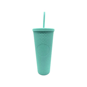 Vaso tumbler térmico turquesa de 710 ml, plástico resistente, tapa hermética y bombilla reutilizable para bebidas calientes y frías.-3-3-1-1