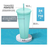 Vaso tumbler térmico turquesa de 710 ml, plástico resistente, tapa hermética y bombilla reutilizable para bebidas calientes y frías.-4