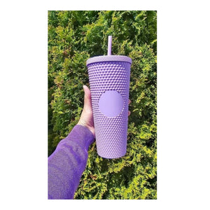 Vaso tumbler térmico lila de plástico, 710 ml, con tapa hermética y bombilla reutilizable, ideal para bebidas calientes y frías.-3-1-1-1