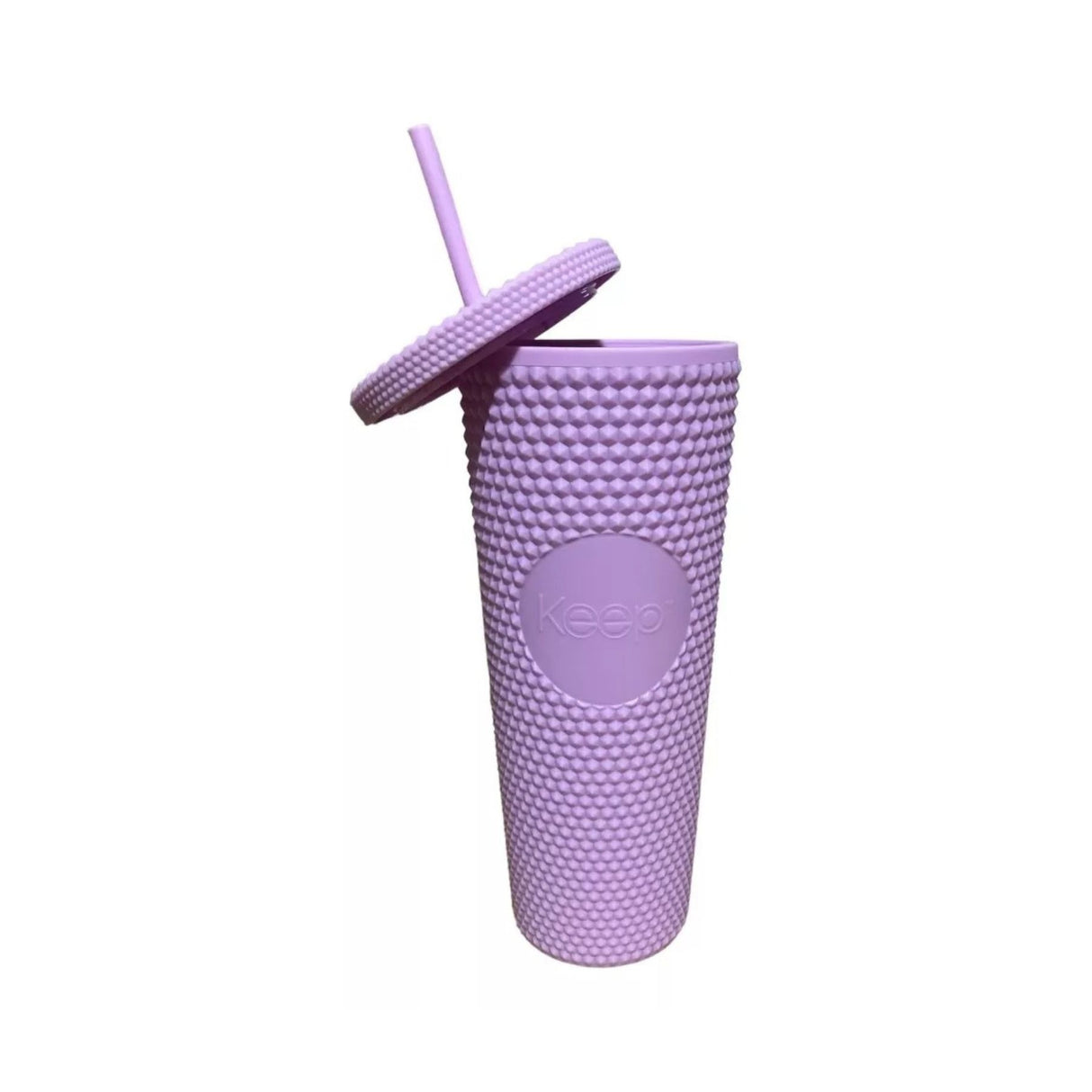 Vaso tumbler térmico lila de plástico, 710 ml, con tapa hermética y bombilla reutilizable, ideal para bebidas calientes y frías.-4