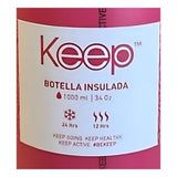 Botella insulada rosa de 1 litro en aluminio, mantiene bebidas frías por 24 horas y calientes por 12. Ideal para deporte y viajes.-1