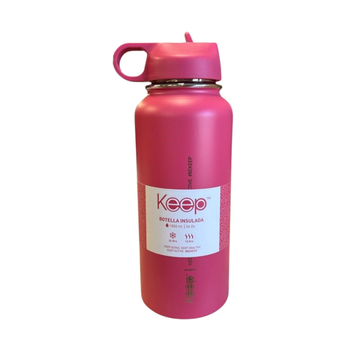 Botella insulada rosa de 1 litro en aluminio, mantiene bebidas frías por 24 horas y calientes por 12. Ideal para deporte y viajes.-2