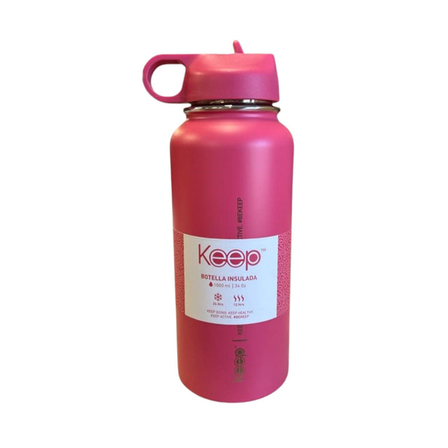 Botella insulada rosa de 1 litro en aluminio, mantiene bebidas frías por 24 horas y calientes por 12. Ideal para deporte y viajes.-2-2-1-1