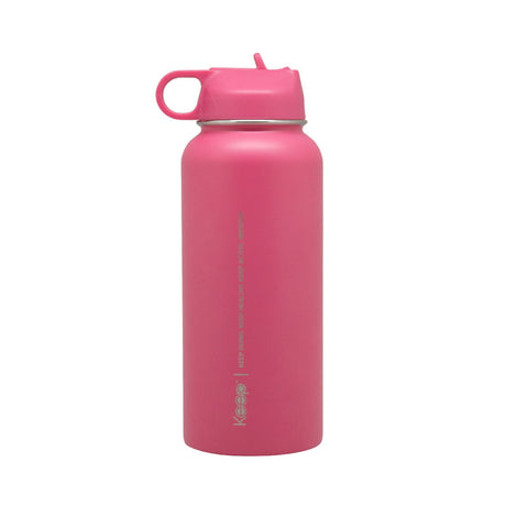 Botella insulada rosa de 1 litro en aluminio, mantiene bebidas frías por 24 horas y calientes por 12. Ideal para deporte y viajes.-3