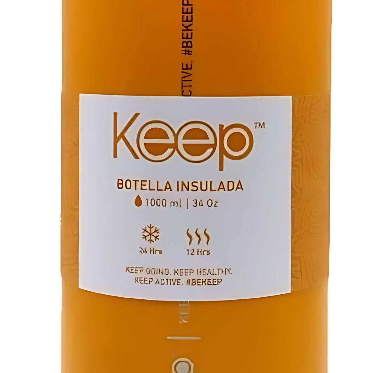 Botella Insulada Keep amarilla de 1 litro, fabricada en aluminio, mantiene bebidas frías por 24h y calientes por 12h, ideal para deporte y viajes.-3