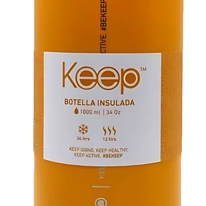 Botella Insulada Keep amarilla de 1 litro, fabricada en aluminio, mantiene bebidas frías por 24h y calientes por 12h, ideal para deporte y viajes.-1-3-1-1