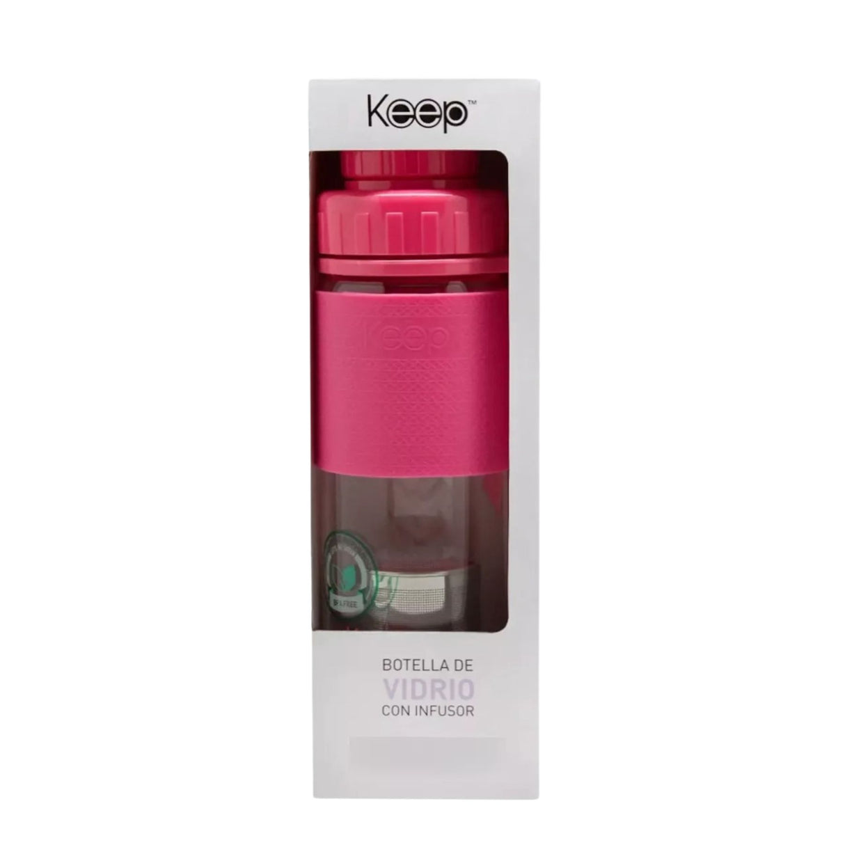 Botella de vidrio rosa con infusor para té y hierbas, 410ml, resistente y portátil, ideal para infusiones calientes y frías.-3