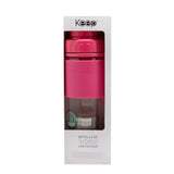 Botella de vidrio rosa con infusor para té y hierbas, 410ml, resistente y portátil, ideal para infusiones calientes y frías.-3