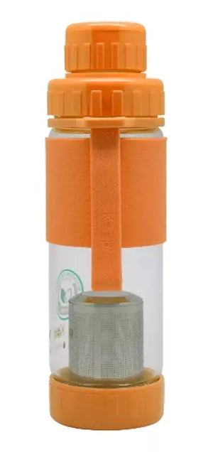 Botella de vidrio naranja con infusor para té y hierbas, 410ml, resistente a altas temperaturas, ideal para infusiones saludables en cualquier lugar.-2-1-1-1