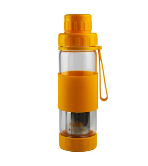 Botella de vidrio naranja con infusor para té y hierbas, 410ml, resistente a altas temperaturas, ideal para infusiones saludables en cualquier lugar.-2-2-1-1