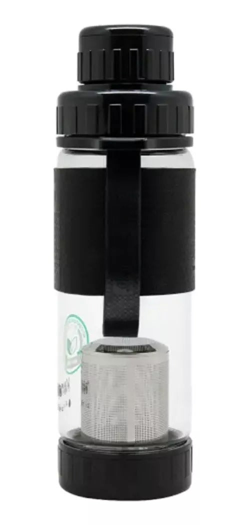 Botella de vidrio negro de 410ml con infusor para té y hierbas, ideal para infusiones en casa o al aire libre, resistente y portátil.-2-3-1-1