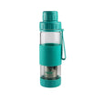 Botella de vidrio turquesa de 410ml con infusor para té y hierbas, ideal para bebidas calientes y frías, diseño ergonómico y duradero.-1-1-1-1