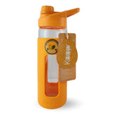 Botella Keep de vidrio templado 470ml con funda de silicona, ideal para deportes y uso diario. Resistente y libre de BPA.-1