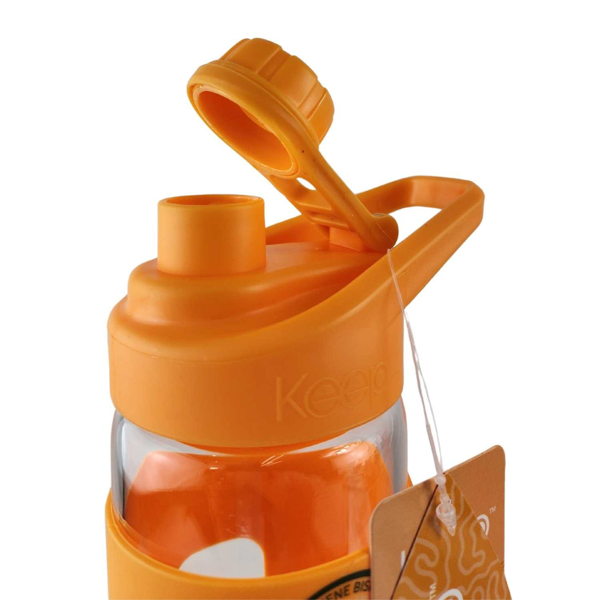 Botella Keep de vidrio templado 470ml con funda de silicona, ideal para deportes y uso diario. Resistente y libre de BPA.-5