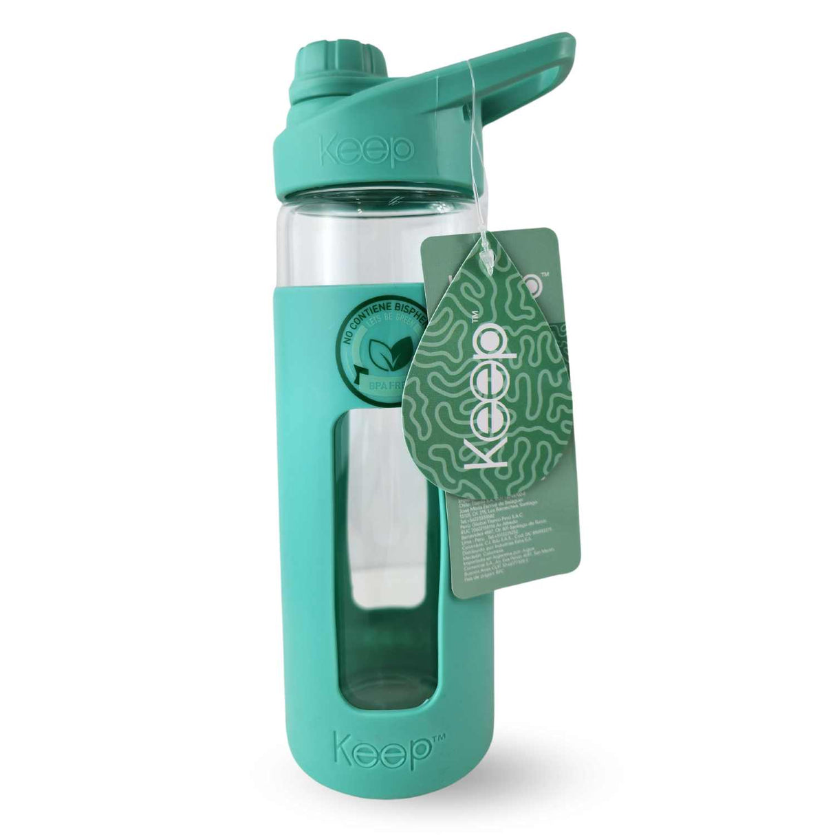 Botella Keep de vidrio templado 470ml con funda de silicona, ideal para deportes y oficina, resistente a golpes y derrames.-1-1-1-1
