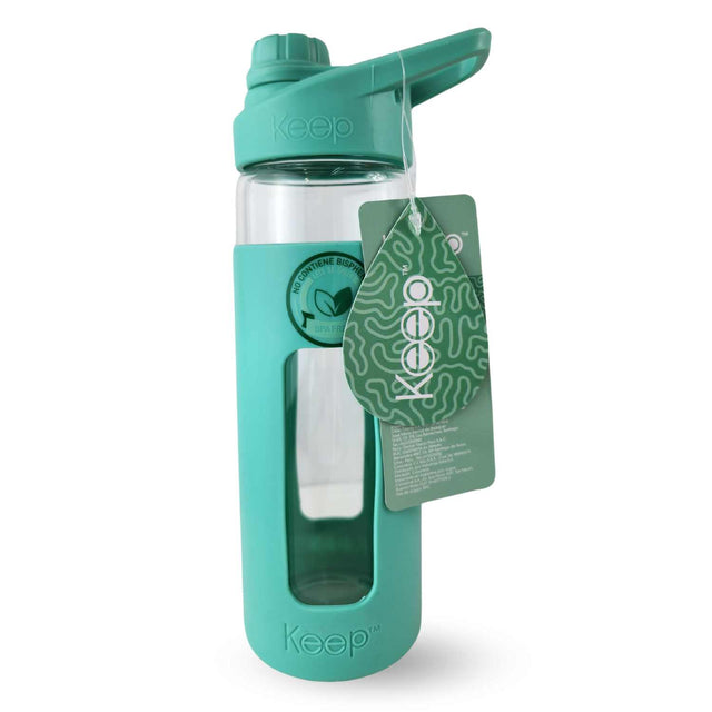 Botella Keep de vidrio templado 470ml con funda de silicona, ideal para deportes y oficina, resistente a golpes y derrames.-1-1-1-1