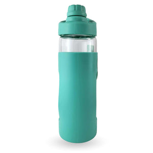Botella Keep de vidrio templado 470ml con funda de silicona, ideal para deportes y oficina, resistente a golpes y derrames.-3