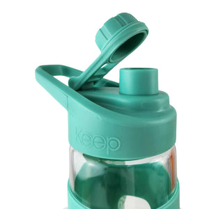 Botella Keep de vidrio templado 470ml con funda de silicona, ideal para deportes y oficina, resistente a golpes y derrames.-4