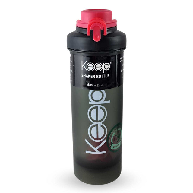 Botella Shaker Keep rosa de 700 ml, plástico libre de BPA, tapa hermética, ideal para mezclar bebidas deportivas y mantenerte hidratado.-1