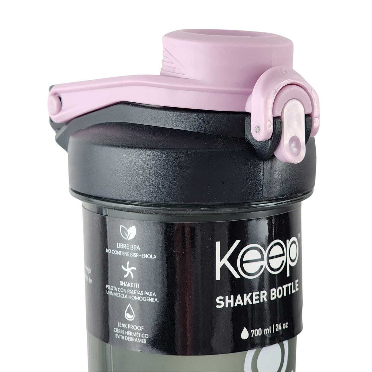 Botella Shaker Keep lila de 700 ml, plástico BPA-free, ideal para mezclar bebidas deportivas y mantener hidratación en el gimnasio.-4