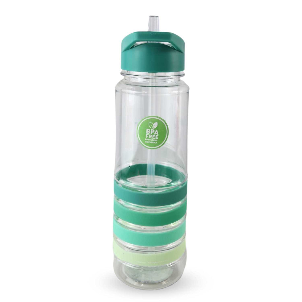 Botella Keep de plástico BPA-free, 750ml, con bandas de colores, cierre hermético y diseño ergonómico, ideal para hidratación activa.-3