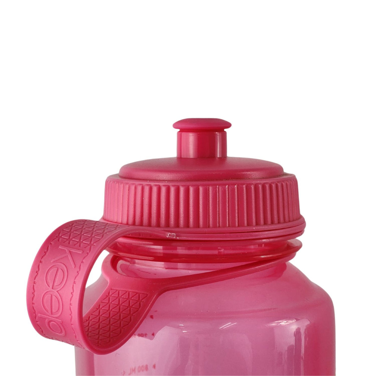 Botella deportiva rosa de 1 litro, fabricada en plástico libre de BPA, con boquilla rebatible y marcador de ml para una hidratación eficiente.-4