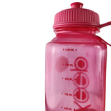 Botella deportiva rosa de 1 litro, fabricada en plástico libre de BPA, con boquilla rebatible y marcador de ml para una hidratación eficiente.-6