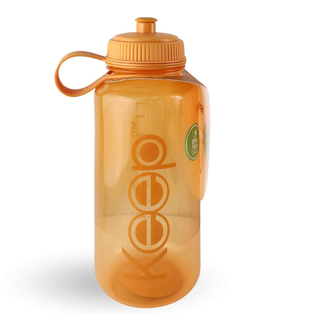 Botella deportiva Keep de 1 litro, color naranja, plástico BPA-free, con boquilla rebatible y marcador de ml, ideal para hidratación en ejercicio.-1