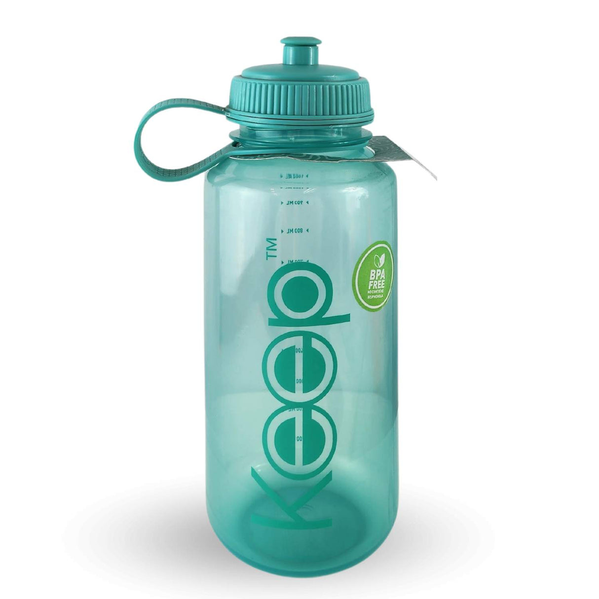 Botella Keep 1L turquesa, plástico BPA-free, boquilla rebatible, ideal para deportistas y actividades al aire libre.-1